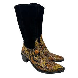 Charles David Orange Black Snakeskin Suede Western Cowboy Boots 6.5